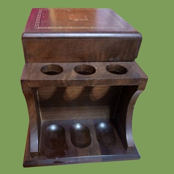 Vintage 1975 Wooden Pipe Stand Tobacco Box With Holder And Hinged Lid - Picture 12 of 12